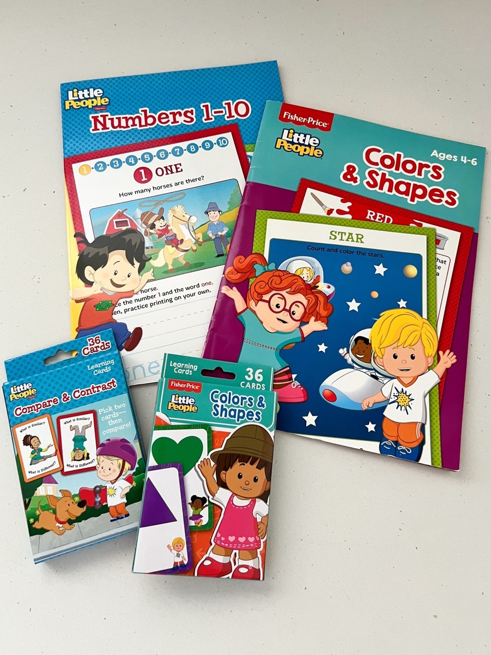 New Little People Learning Book & Flash Card Bundle Number Color Shape Preschool